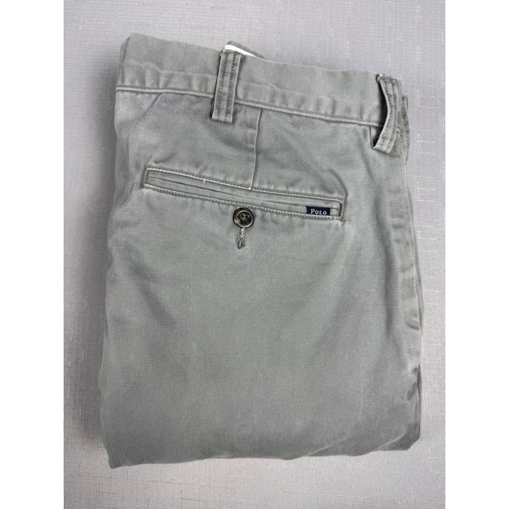 Polo Ralph Lauren Mens Gray Cotton Chino Pants 36x32 Straight Leg Dress Trousers